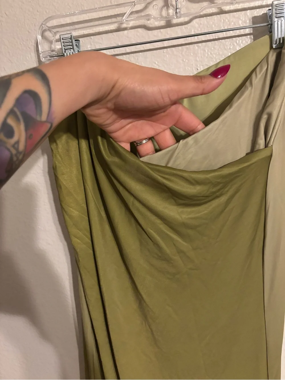 Meshki Bronwyn Halter Crop Top & Ruched Maxi Skirt Set in Ombré Vintage Olive